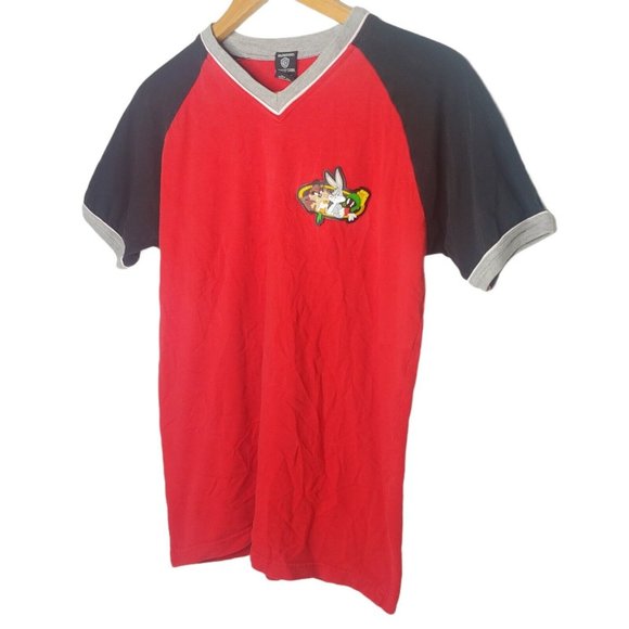 Vintage 90s Warner Bros Store Men M T Shirt Rubber Taz Bugs Bunny Marvin V Neck - Picture 2 of 7